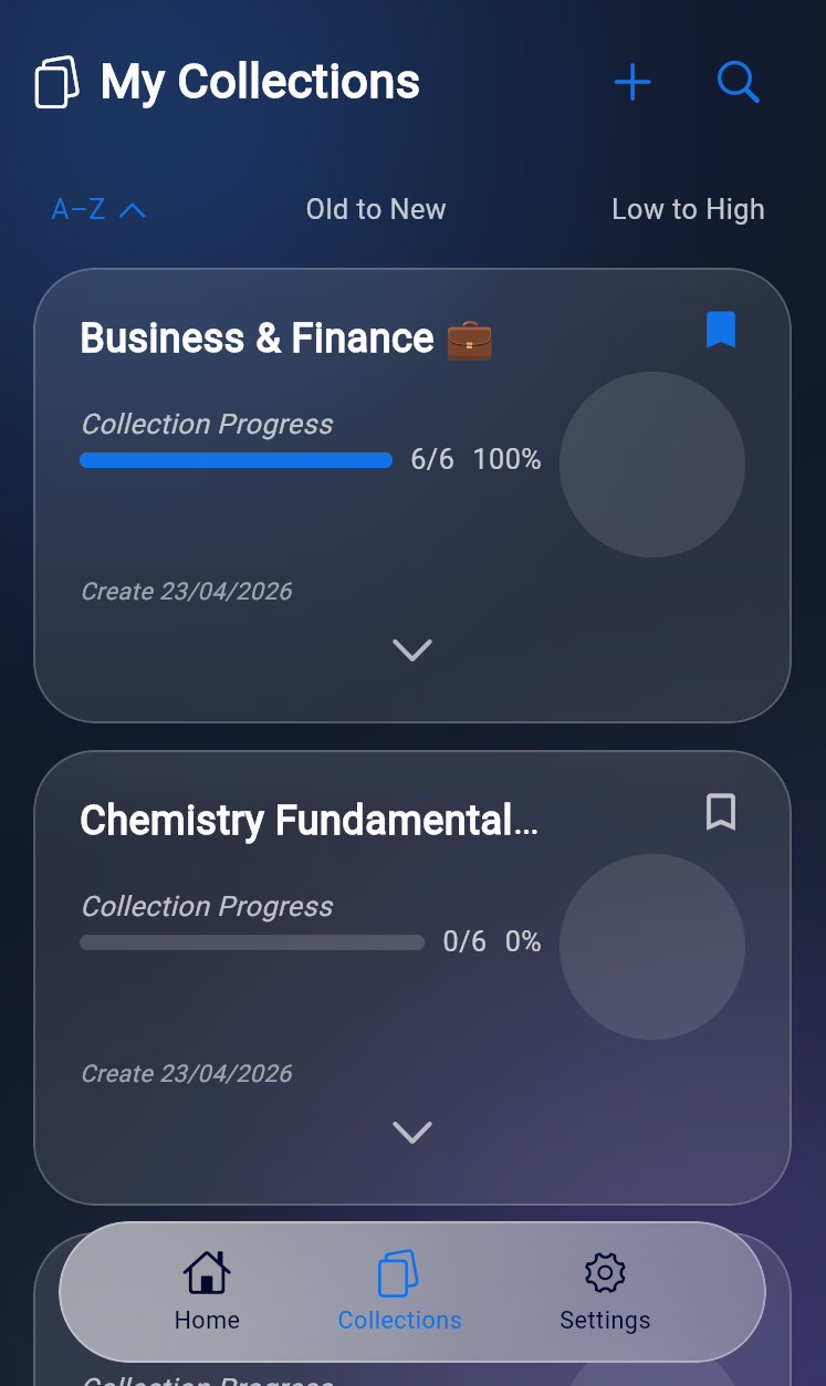 Repetit collections screen